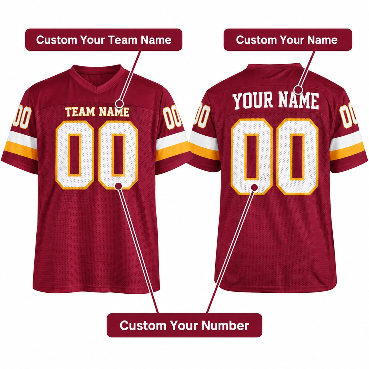 Personalized Washington 1994 Football Jersey – Burgundy Throwback Style, Custom Name Patch, Team Name, Number & Logo-2