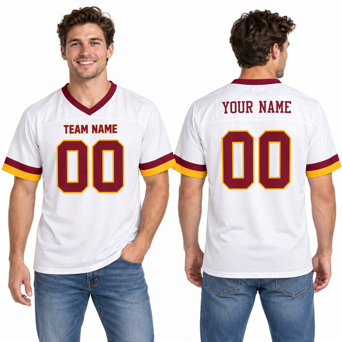 Personalized Washington Commanders Football Jersey – White Super Bowl Era Style, Custom Name Patch, Team Name, Number & Logo-1