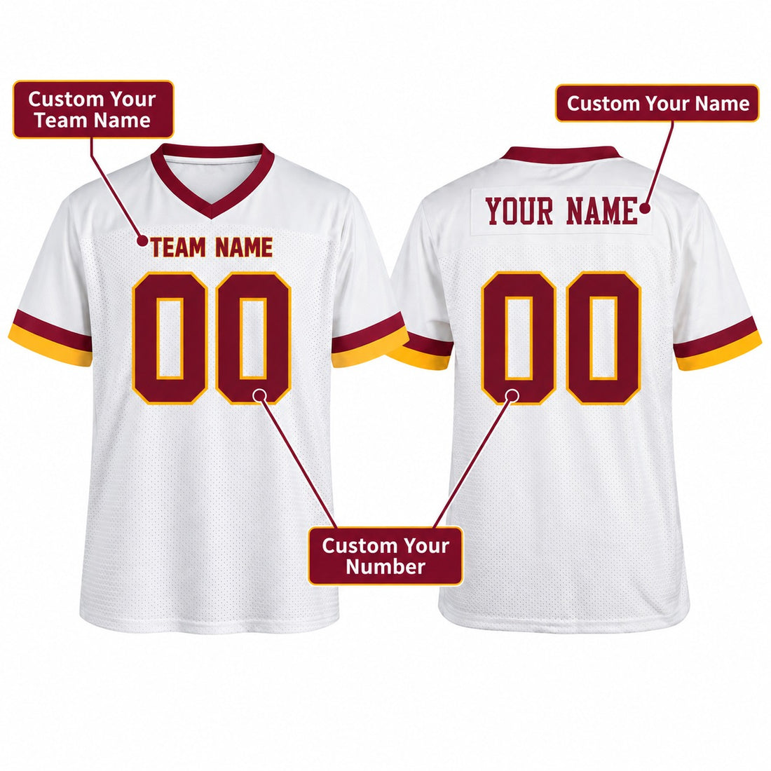 Personalized Washington Commanders Football Jersey – White Super Bowl Era Style, Custom Name Patch, Team Name, Number & Logo-1
