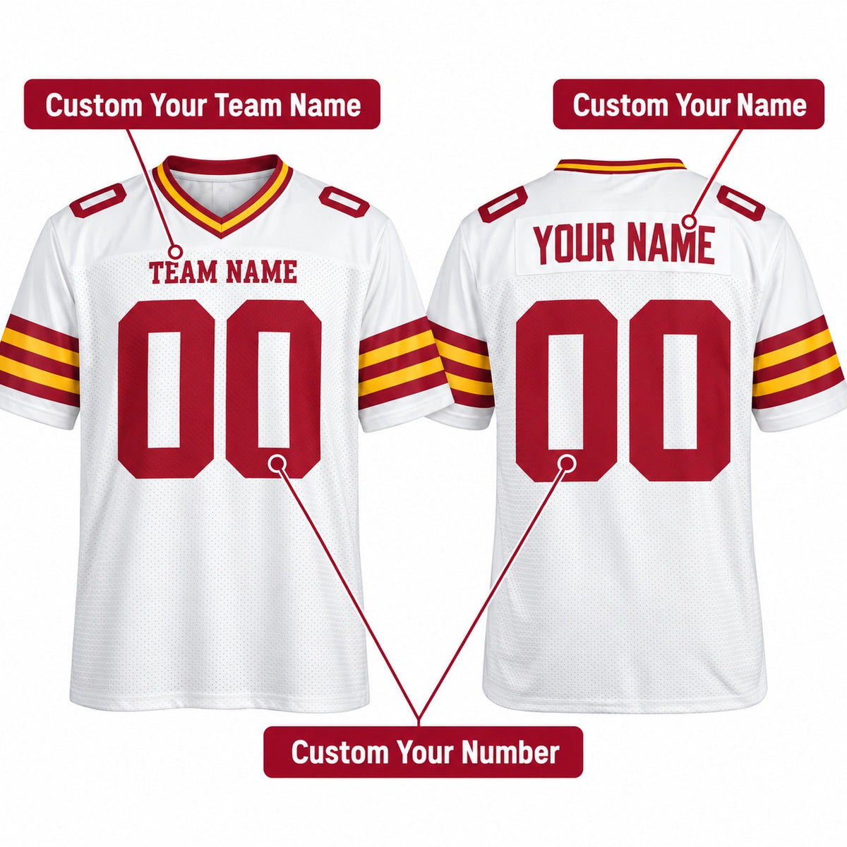 Personalized Washington Football Jersey – White Legacy Style, Custom Name Patch, Team Name, Number & Logo-2