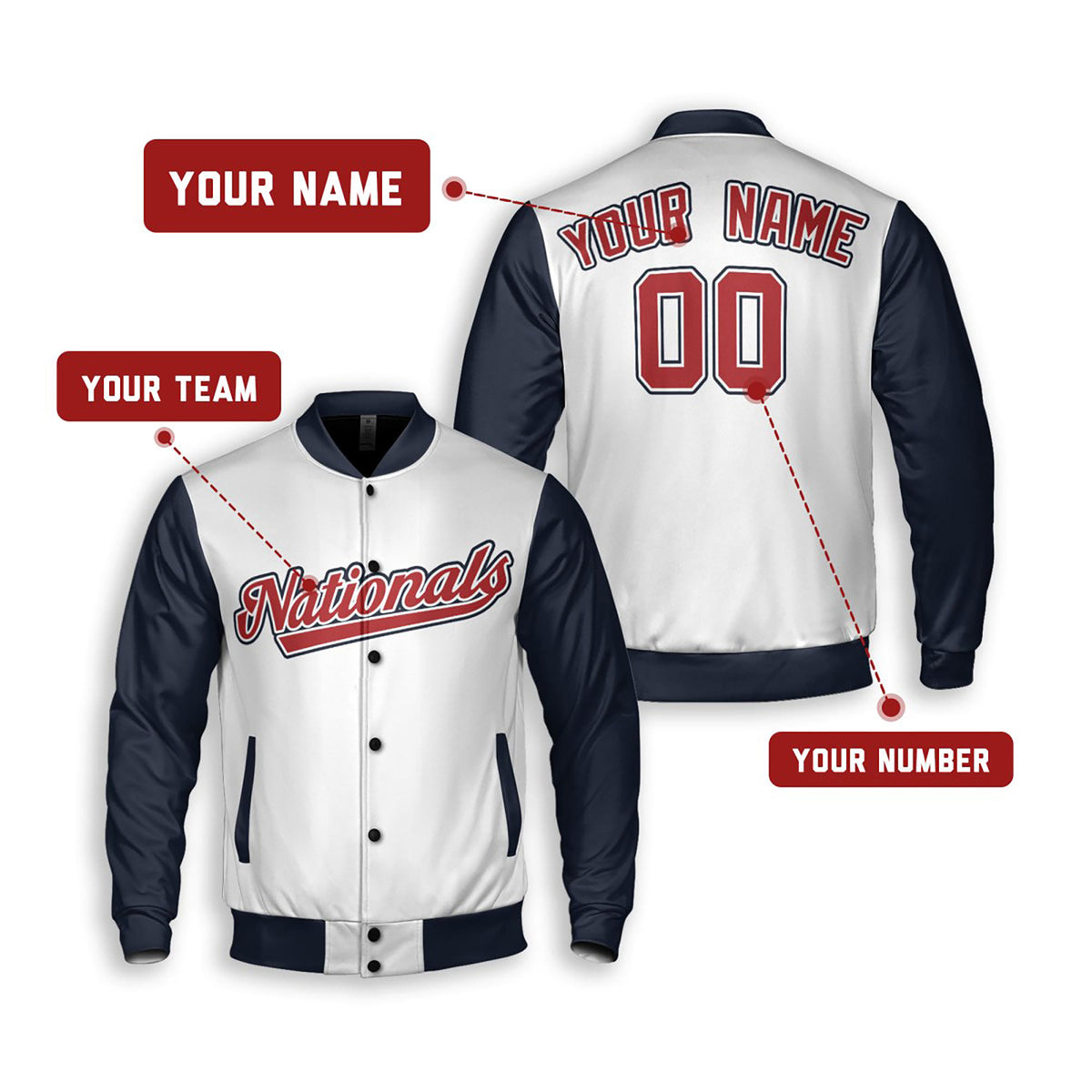 Personalized Washington Nationals Varsity Jacket – White Navy Alternate Style, Custom Name & Number-2