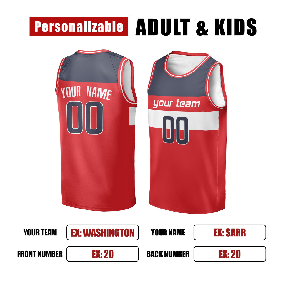Personalized Washington Wizards Basketball Jersey - Red Fast Break Icon Style, Custom Name & Number-2